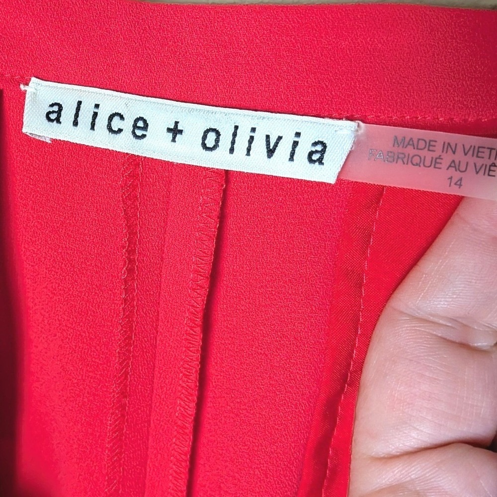 Alice + Olivia Red Wide-Leg Dress Pants Long Inseam 35" Crepe Trousers Sz 14 - Picture 2 of 9